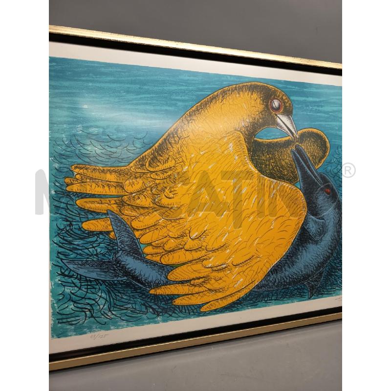 QUADRO SERIGRAFIA UCCELLO CON DELFINO | Mercatino dell'Usato Roma porta maggiore 3