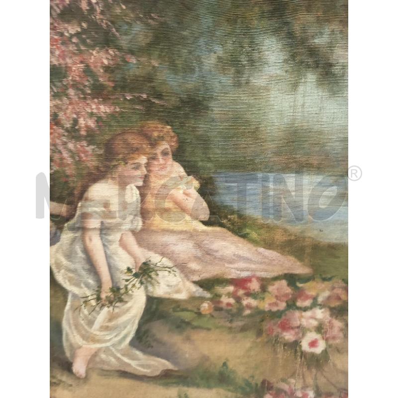 QUADRO SUCCO D'ERBA DAME CON AMORINI | Mercatino dell'Usato Roma porta maggiore 4