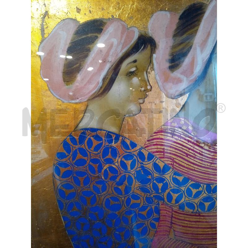 QUADRO TECNICA MISTA POPOLANE CON FIORI FONDO ORO  | Mercatino dell'Usato Roma porta maggiore 4