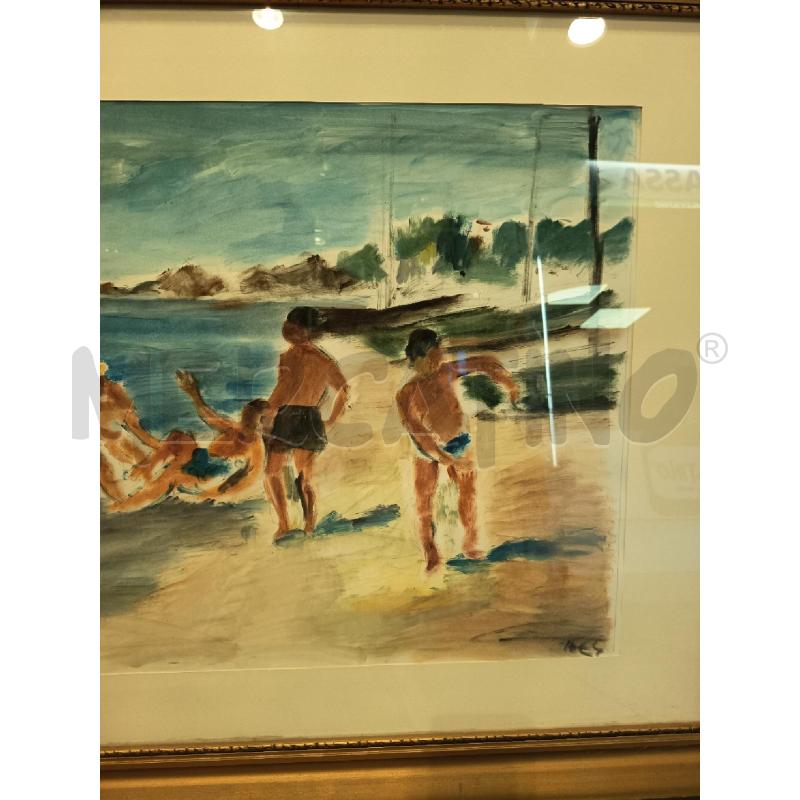 QUADRO TEMPERA SU CARTA BAMBINI IN SPIAGGIA | Mercatino dell'Usato Roma porta maggiore 2