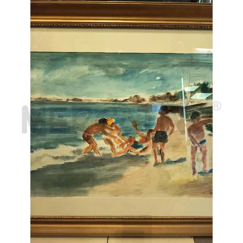 QUADRO TEMPERA SU CARTA BAMBINI IN SPIAGGIA | Mercatino dell'Usato Roma porta maggiore 3
