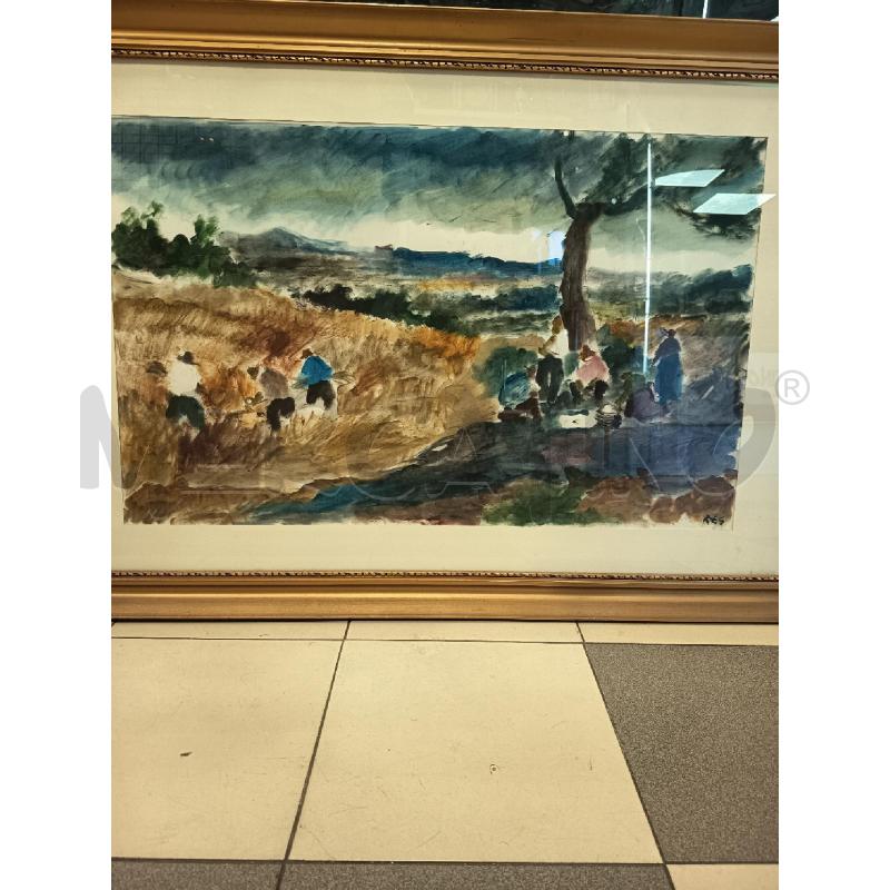 QUADRO TEMPERA SU CARTA SCENA CAMPI | Mercatino dell'Usato Roma porta maggiore 1