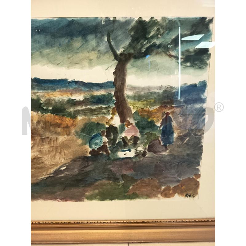 QUADRO TEMPERA SU CARTA SCENA CAMPI | Mercatino dell'Usato Roma porta maggiore 2