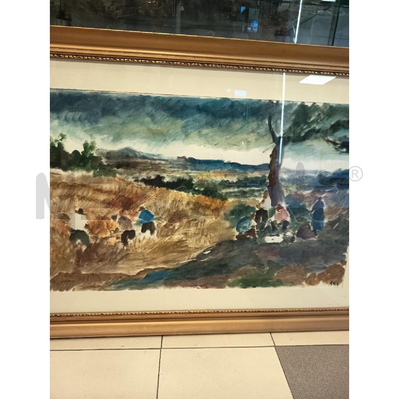 QUADRO TEMPERA SU CARTA SCENA CAMPI | Mercatino dell'Usato Roma porta maggiore 3