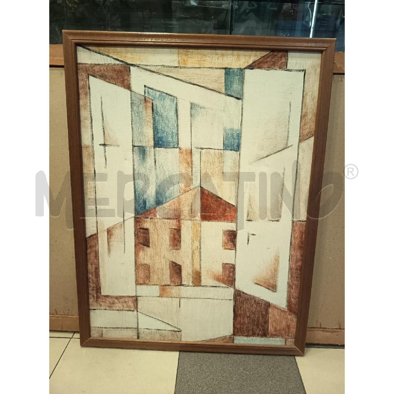 QUADRO TEMPERA SU TELA PAESAGGIO CASE CUBISTE  | Mercatino dell'Usato Roma porta maggiore 1