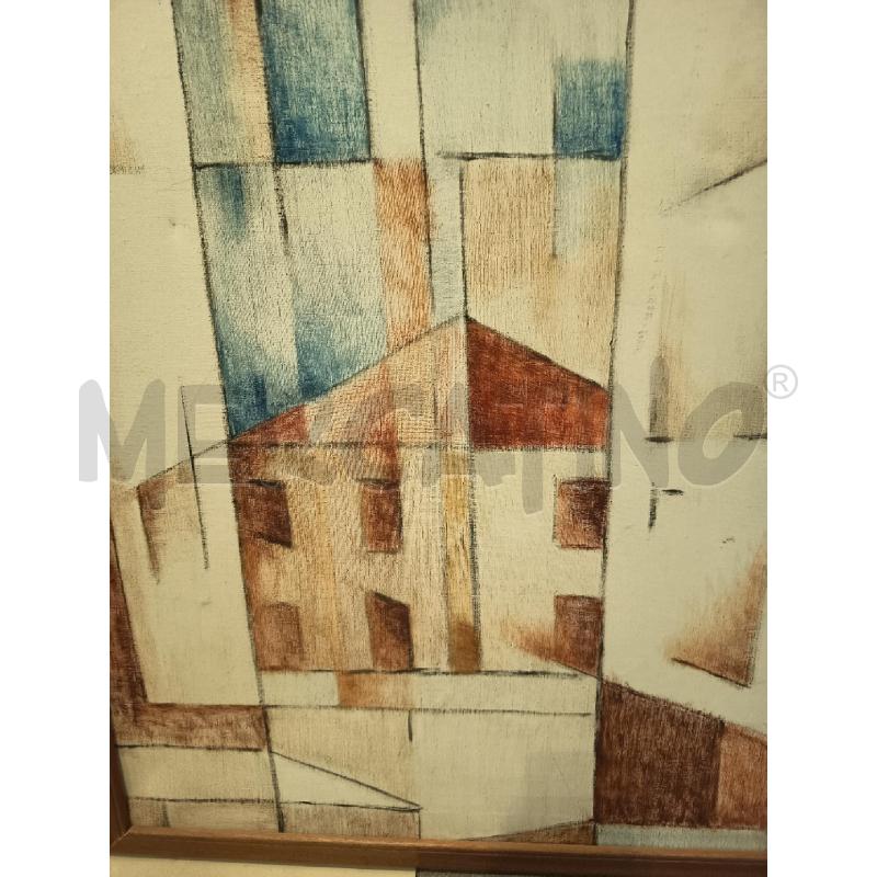 QUADRO TEMPERA SU TELA PAESAGGIO CASE CUBISTE  | Mercatino dell'Usato Roma porta maggiore 2