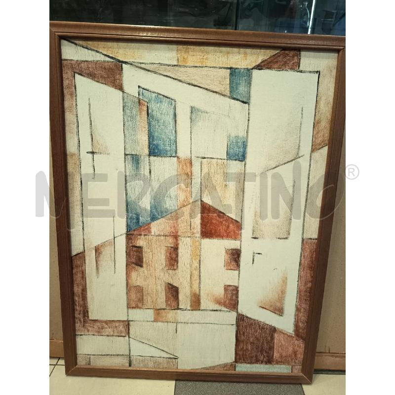 QUADRO TEMPERA SU TELA PAESAGGIO CASE CUBISTE  | Mercatino dell'Usato Roma porta maggiore 3
