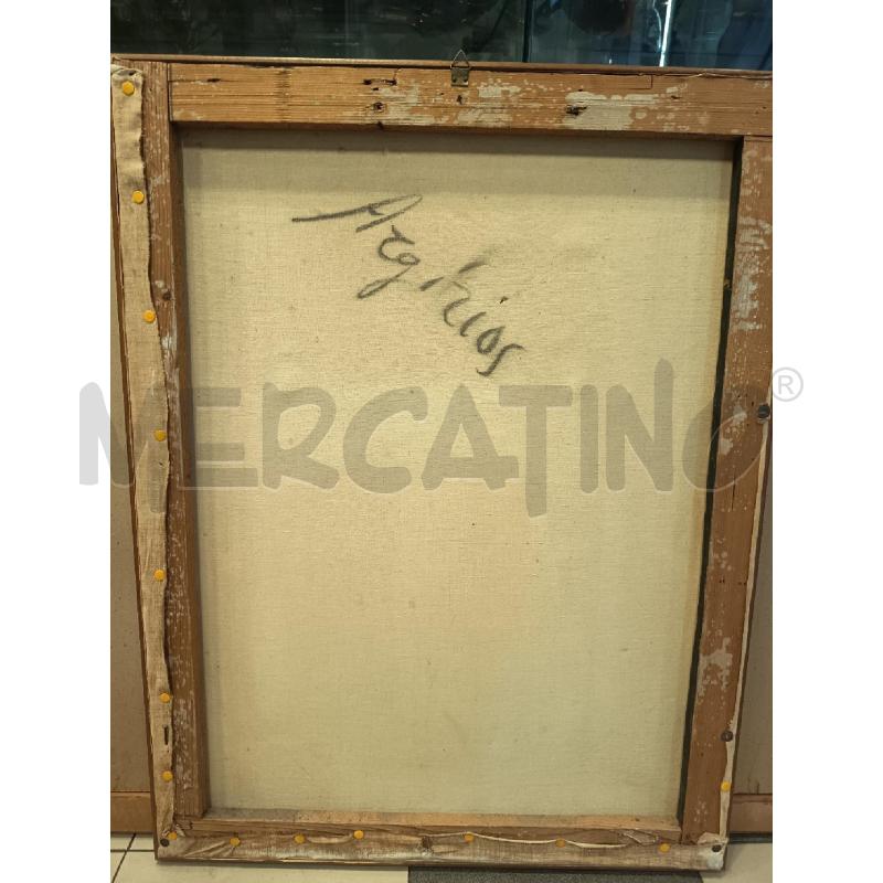 QUADRO TEMPERA SU TELA PAESAGGIO CASE CUBISTE  | Mercatino dell'Usato Roma porta maggiore 5