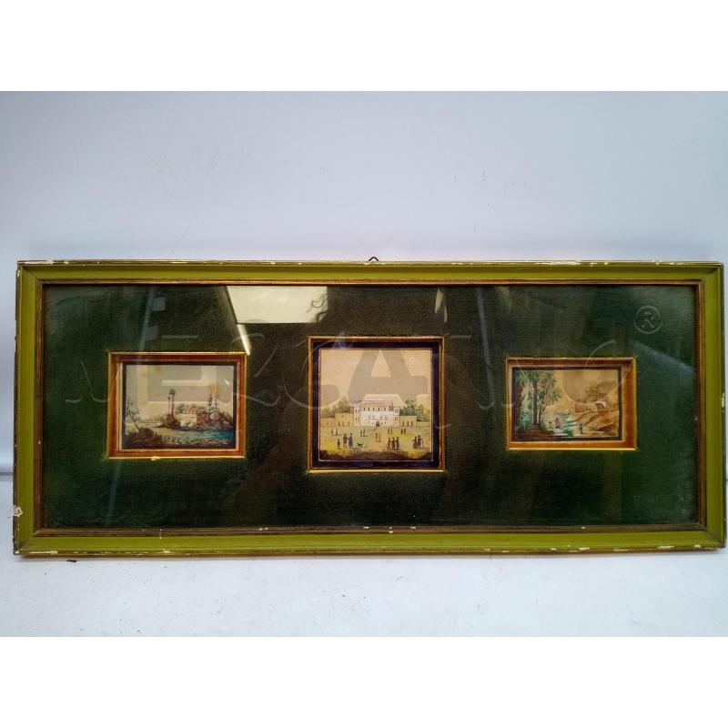 QUADRO TRIS VEDUTE ACQUERELLO EPOCA | Mercatino dell'Usato Roma porta maggiore 1