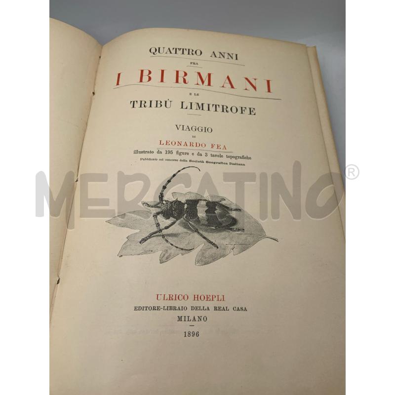 QUATTRO ANNI FRA I BIRMANI HOEPLI 1896 | Mercatino dell'Usato Roma porta maggiore 2