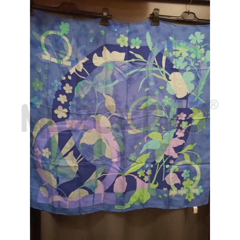 SALVATORE FERRAGAMO FOULARD AZZURRO FIORI LILLIUM | Mercatino dell'Usato Roma porta maggiore 1