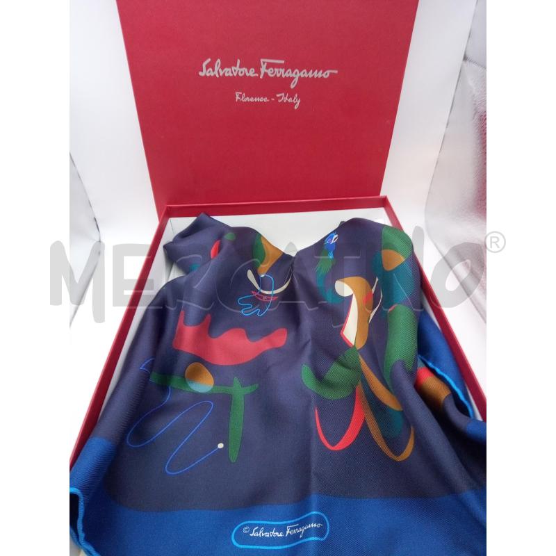 SALVATORE FERRAGAMO FOULARD BLU FANTASIA MIRÒ | Mercatino dell'Usato Roma porta maggiore 1