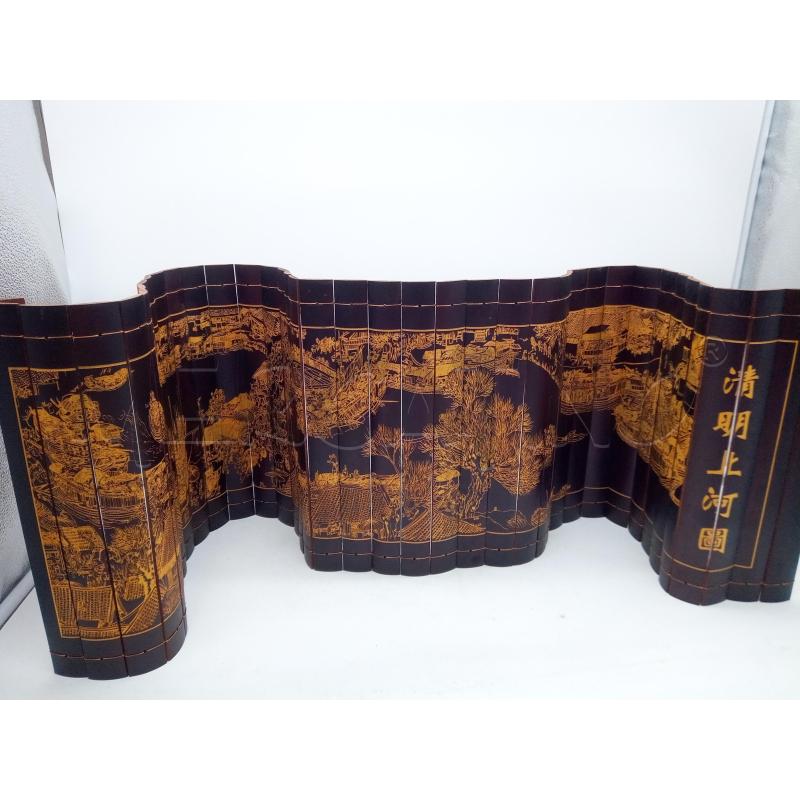 SCROLL ORIENTALE LEGNO SCENA FLUVIALE INCISA  | Mercatino dell'Usato Roma porta maggiore 1