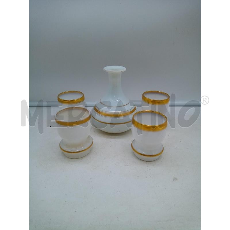SET BITTIGLAI E BICCHIERE OPALINE BIANCO B ORO | Mercatino dell'Usato Roma porta maggiore 1