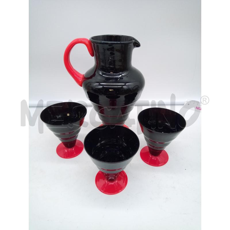 SET BROCCA BICCHIERI VETRO NERO BASE ROSSA | Mercatino dell'Usato Roma porta maggiore 1