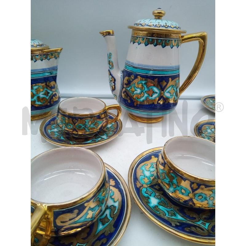 SET CAFFÈ CERAMICA DERUTA SANTARELLI FOGLIE DORATE FONDO AZZURRO | Mercatino dell'Usato Roma porta maggiore 2