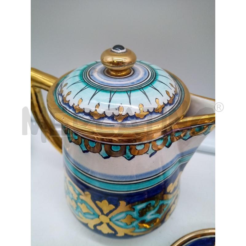 SET CAFFÈ CERAMICA DERUTA SANTARELLI FOGLIE DORATE FONDO AZZURRO | Mercatino dell'Usato Roma porta maggiore 4