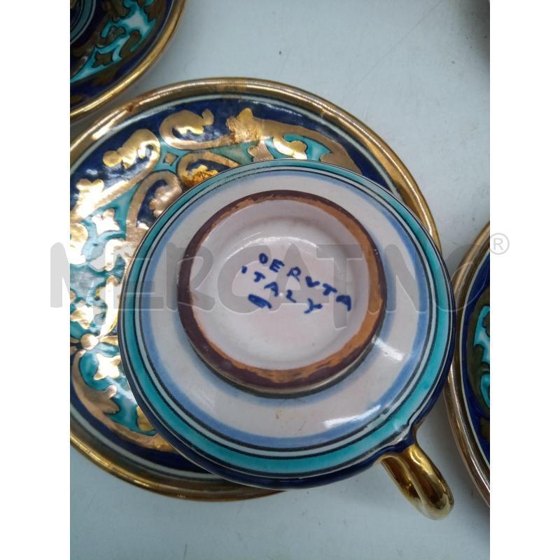 SET CAFFÈ CERAMICA DERUTA SANTARELLI FOGLIE DORATE FONDO AZZURRO | Mercatino dell'Usato Roma porta maggiore 5