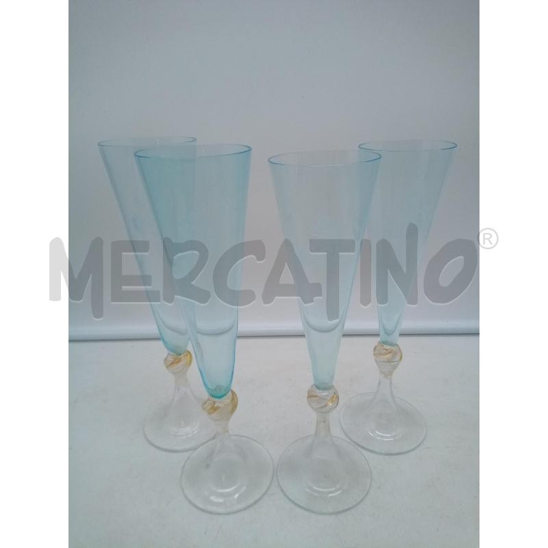 SET FLUTES VETRO MURANO AZZURRO INCL ORO ALBARELLI CENEDESI | Mercatino dell'Usato Roma porta maggiore 1