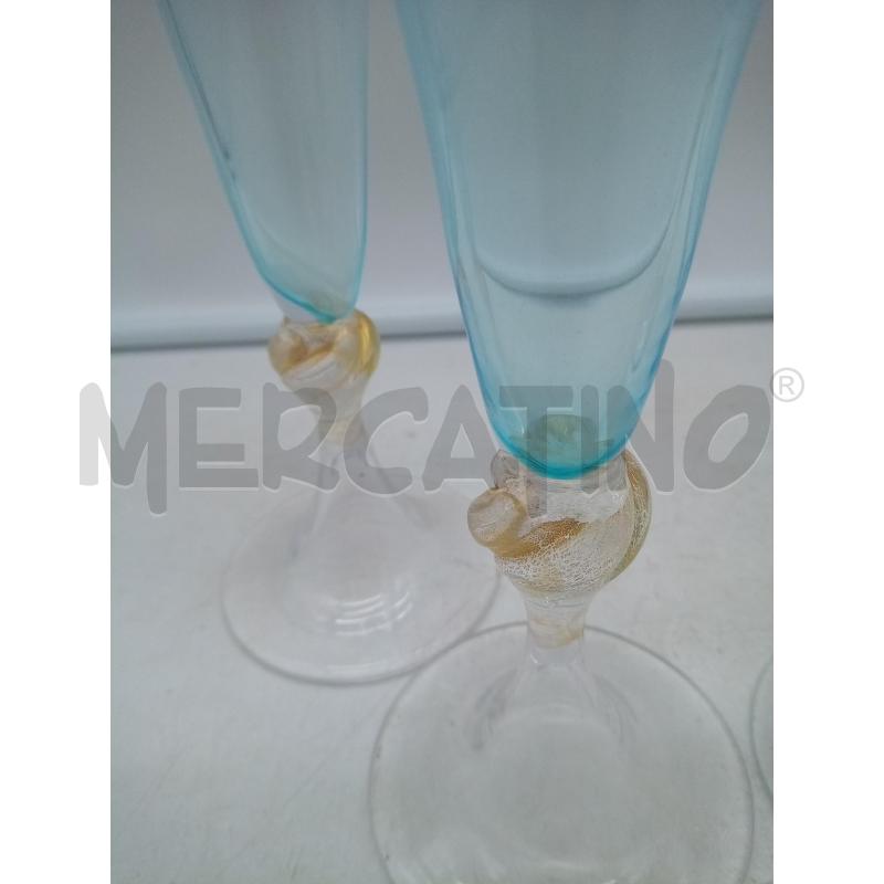 SET FLUTES VETRO MURANO AZZURRO INCL ORO ALBARELLI CENEDESI | Mercatino dell'Usato Roma porta maggiore 3