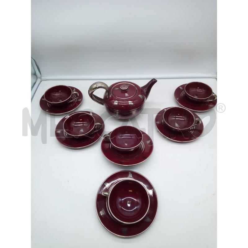 SET TAZZE DA THE CERAMICA DERUTA ANNI 30 BORDEAUX VELA ARGENTATA | Mercatino dell'Usato Roma porta maggiore 2