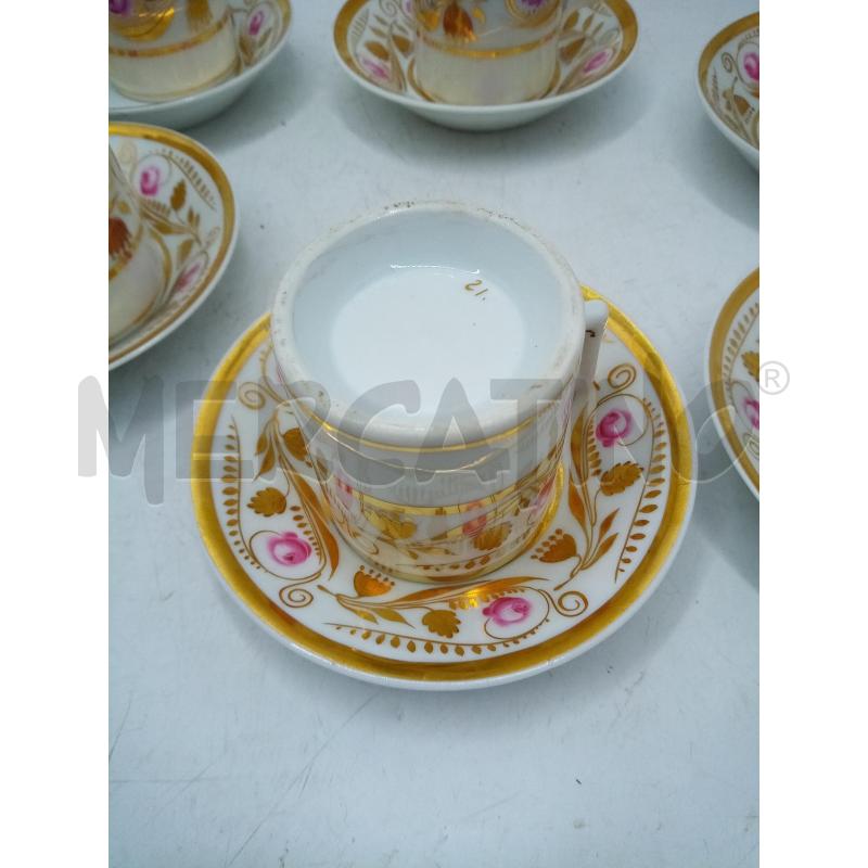 SET TAZZINE CAFFE PORCELLANA VECCHIA PARIGI ROSE DIPINTE ORO