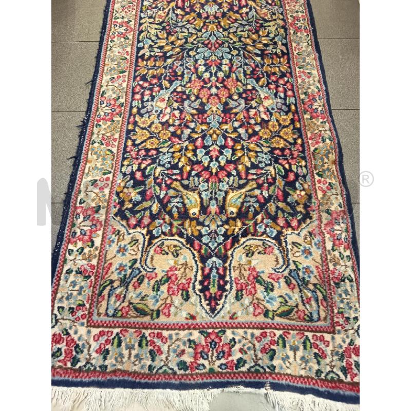 TAPPETO 290X73 KIRMAN GUIDA FONDO BLU UCCELLINI SU RAMI   | Mercatino dell'Usato Roma porta maggiore 1