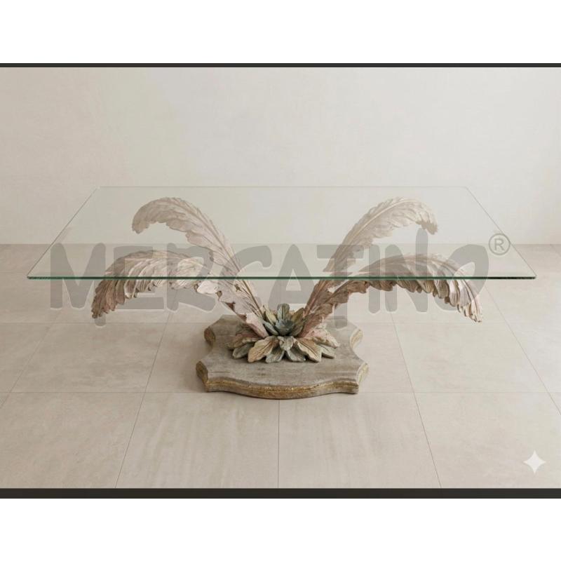 TAVOLINO  P. CRISTALLORETTANGOLARE BASE  FIORI LEGNO | Mercatino dell'Usato Roma porta maggiore 1