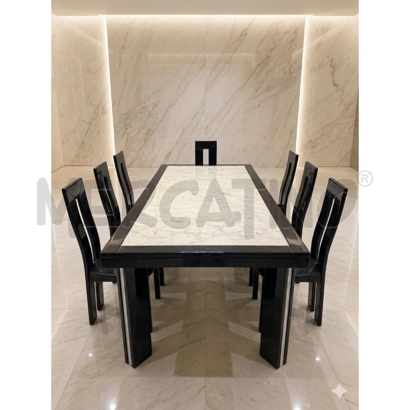 TAVOLO +6SEDIE LACCATO NERO PIANO MARMO ALLUNGABILE | Mercatino dell'Usato Roma porta maggiore 1
