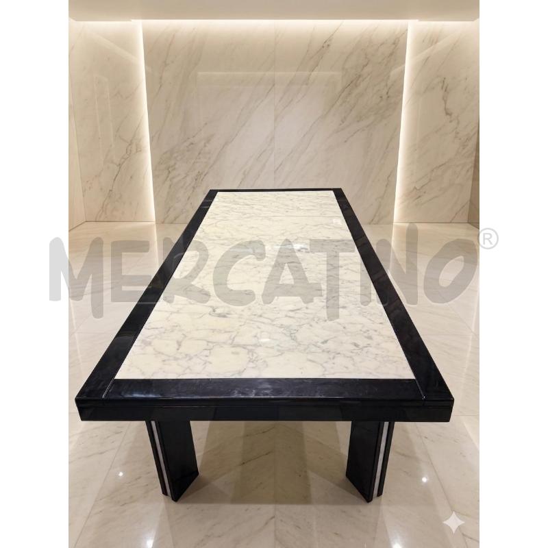 TAVOLO +6SEDIE LACCATO NERO PIANO MARMO ALLUNGABILE | Mercatino dell'Usato Roma porta maggiore 2