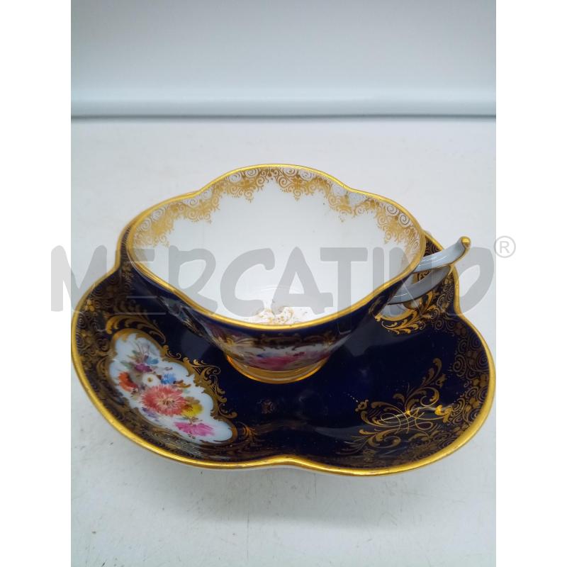 TAZZINA PORCELLANA MEISSEN FIORI DIPINTO FONDO BLU DA RESTAURARE   | Mercatino dell'Usato Roma porta maggiore 1