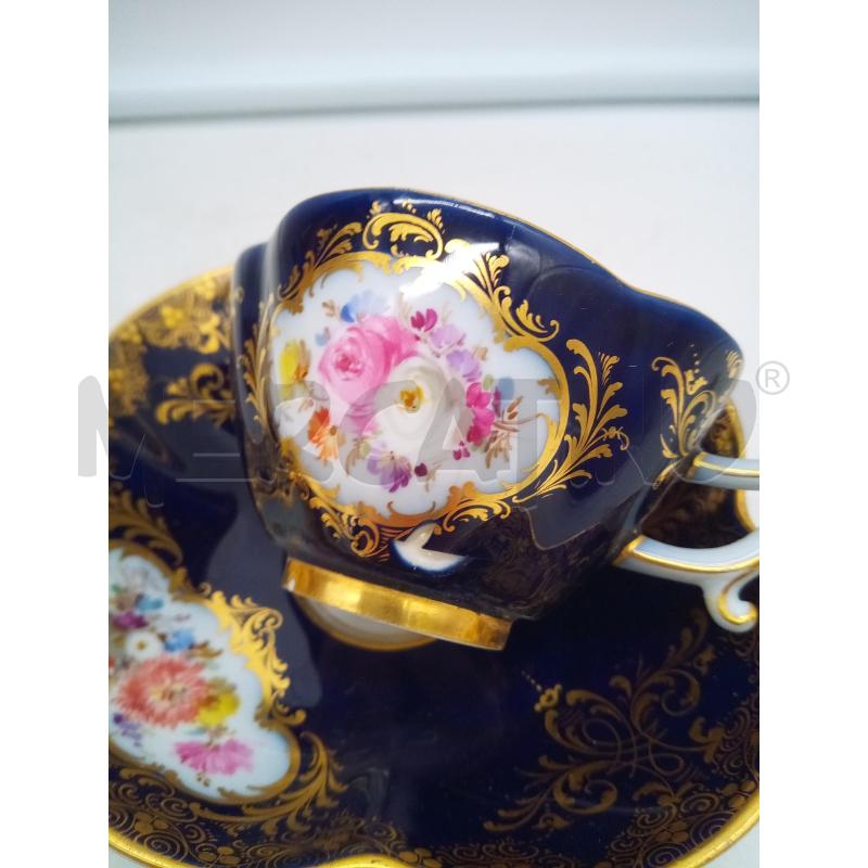 TAZZINA PORCELLANA MEISSEN FIORI DIPINTO FONDO BLU DA RESTAURARE   | Mercatino dell'Usato Roma porta maggiore 2