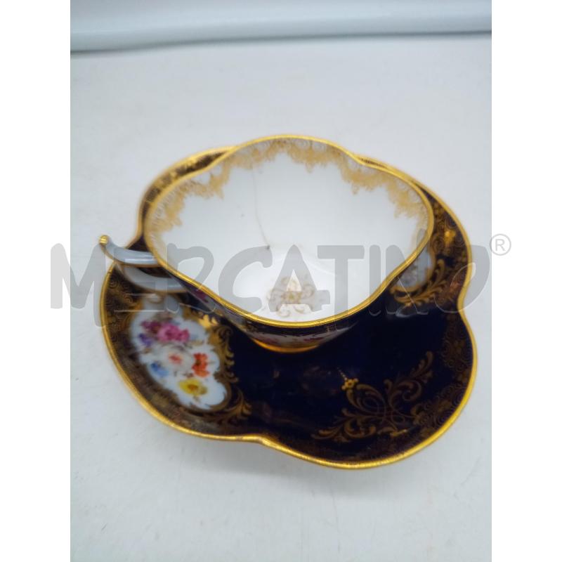TAZZINA PORCELLANA MEISSEN FIORI DIPINTO FONDO BLU DA RESTAURARE   | Mercatino dell'Usato Roma porta maggiore 3
