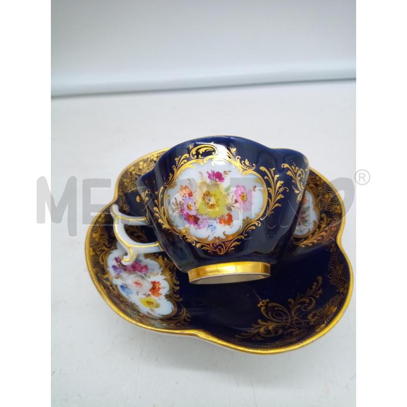 TAZZINA PORCELLANA MEISSEN FIORI DIPINTO FONDO BLU DA RESTAURARE   | Mercatino dell'Usato Roma porta maggiore 4