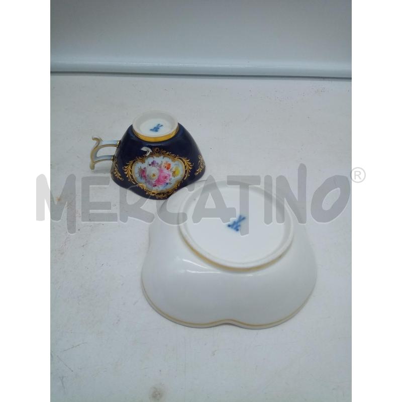 TAZZINA PORCELLANA MEISSEN FIORI DIPINTO FONDO BLU DA RESTAURARE   | Mercatino dell'Usato Roma porta maggiore 5