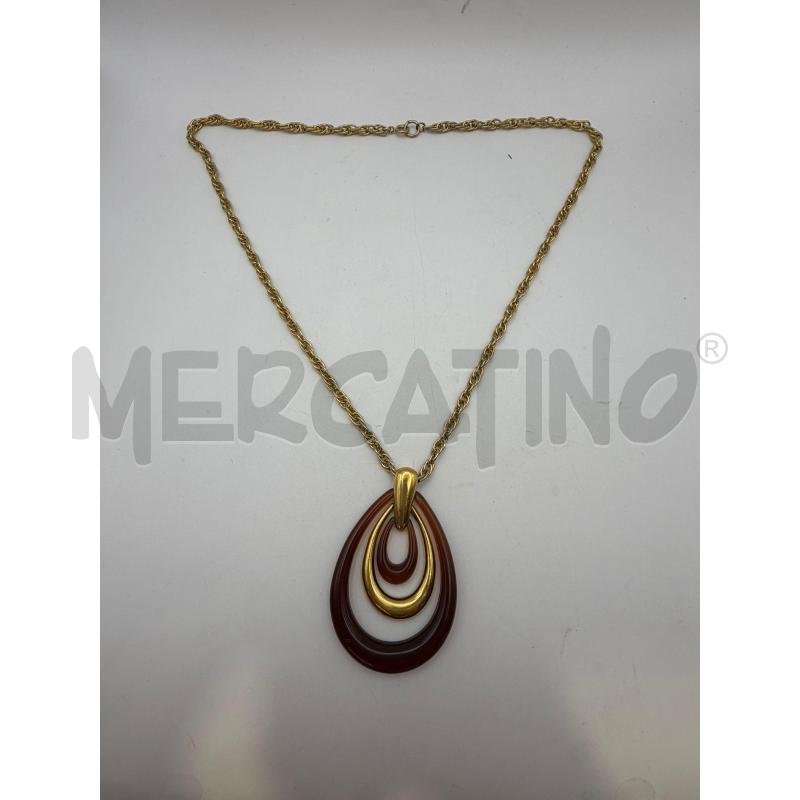 TRIFARI COLLANA CATENA DORATA CIONDOLO GOCCIA DETT PLASTICA MARRONE  | Mercatino dell'Usato Roma porta maggiore 3
