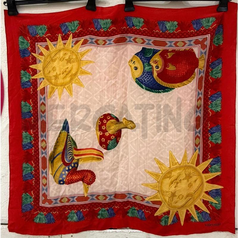 VALENTINO FOULARD ROSSO ROSA SOLE GRANDE PESCE PAPERE SETA | Mercatino dell'Usato Roma porta maggiore 1