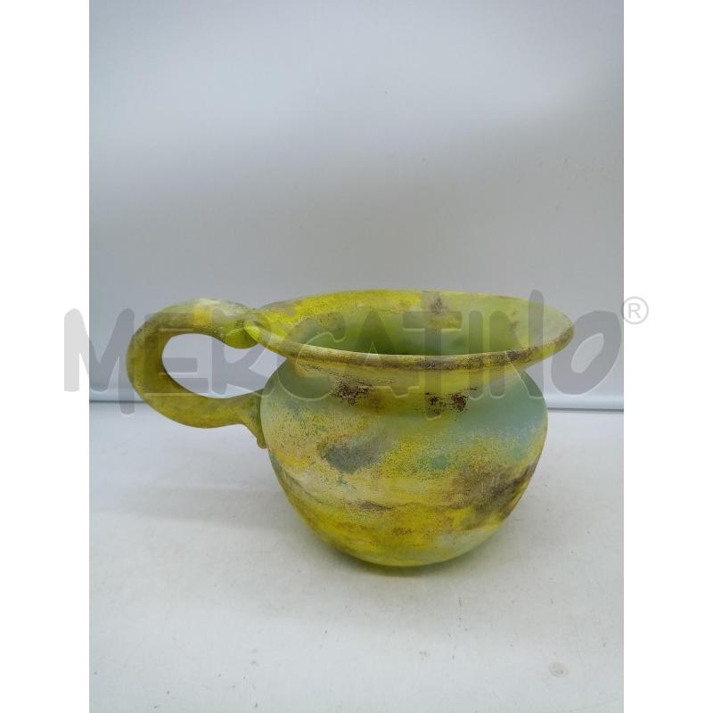 VASO BASSO VETRO SCAVO TONI VERDE ACIDO  | Mercatino dell'Usato Roma porta maggiore 1