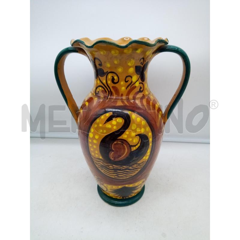 VASO BIANSATO CERAMICA FONDO POIS DECO UCCELLI BORDO FAZZOLETTO  | Mercatino dell'Usato Roma porta maggiore 1