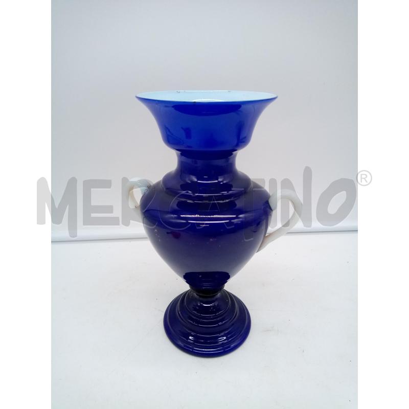 VASO VETRO BLU INCAMICIATO BIANSATO | Mercatino dell'Usato Roma porta maggiore 1