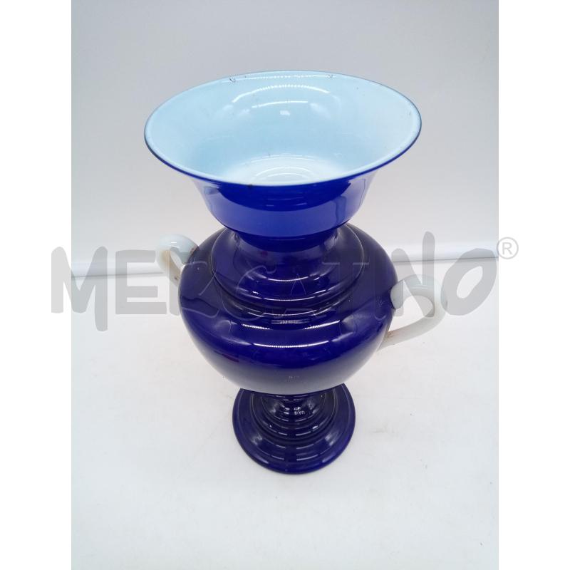 VASO VETRO BLU INCAMICIATO BIANSATO | Mercatino dell'Usato Roma porta maggiore 2