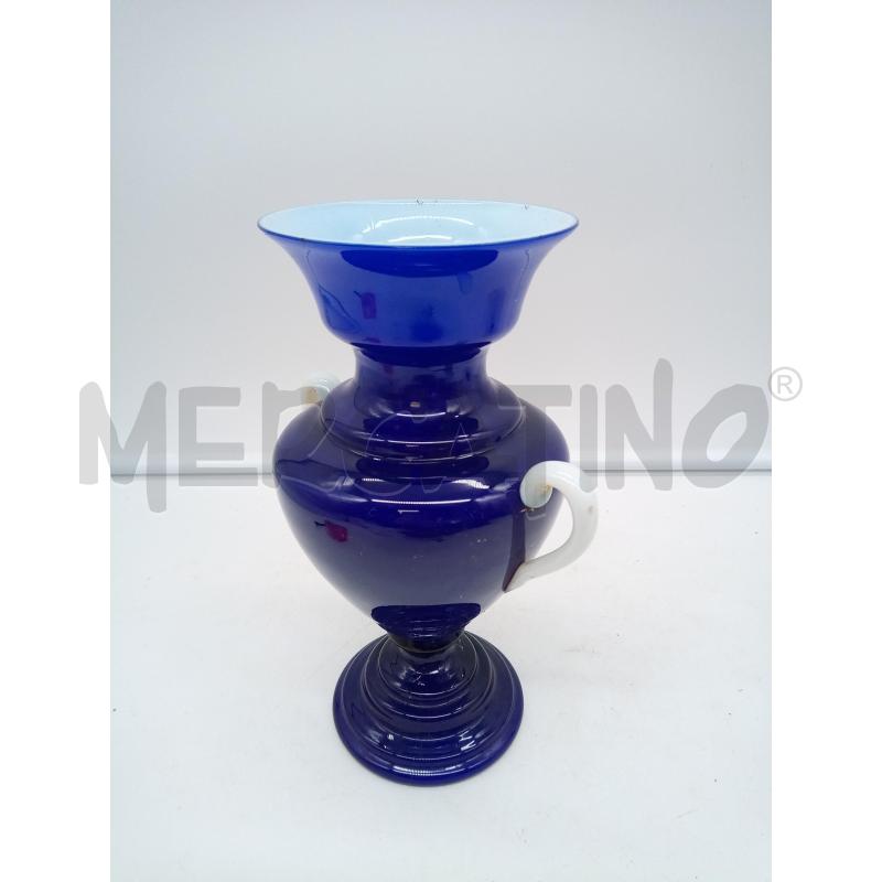 VASO VETRO BLU INCAMICIATO BIANSATO | Mercatino dell'Usato Roma porta maggiore 4