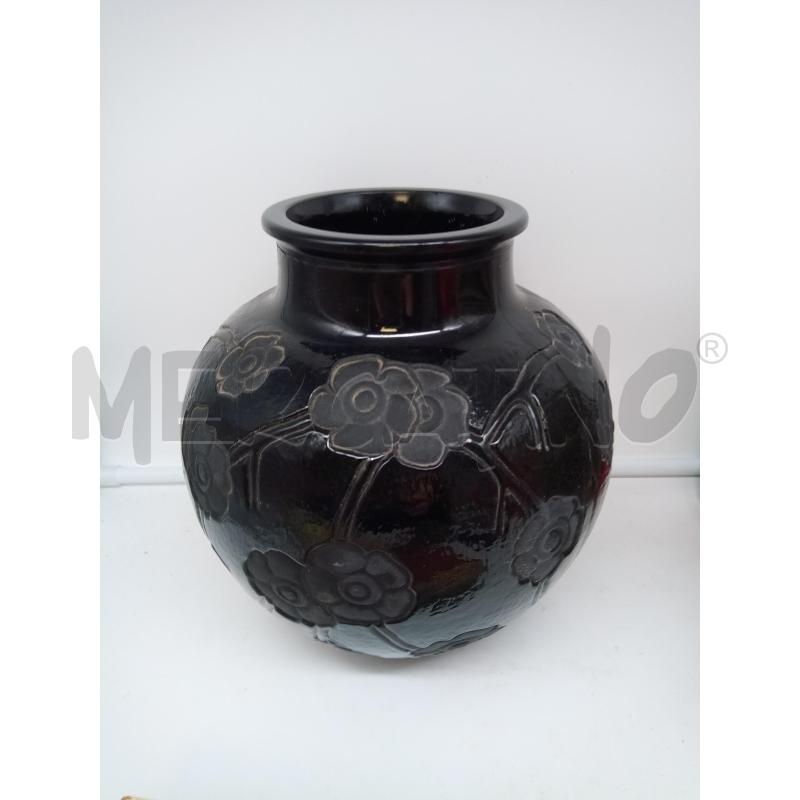 VASO VETRO NERO STILE DECO FIORI SATINATI  | Mercatino dell'Usato Roma porta maggiore 1