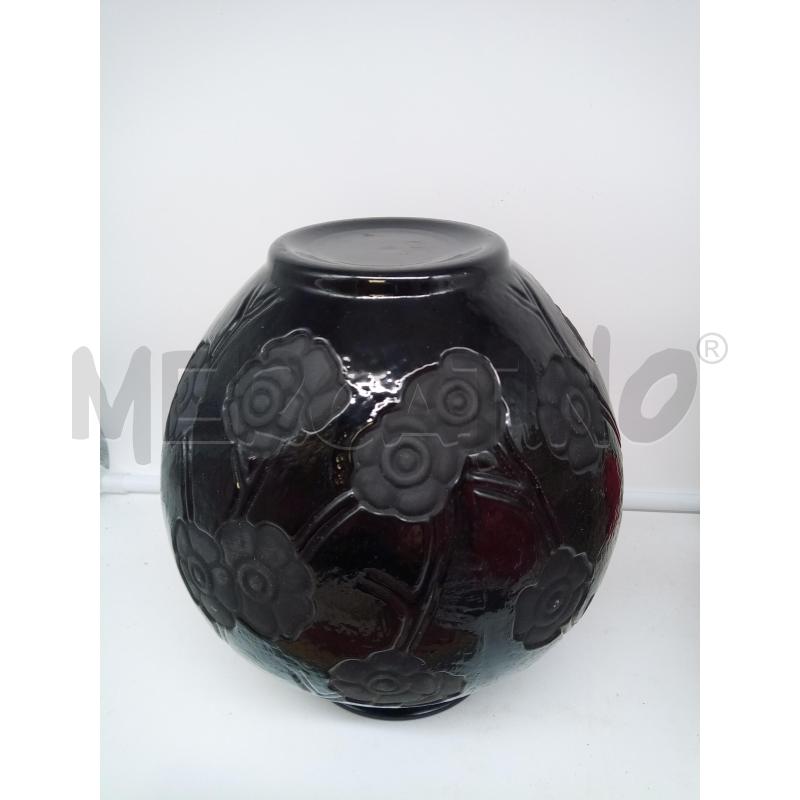 VASO VETRO NERO STILE DECO FIORI SATINATI  | Mercatino dell'Usato Roma porta maggiore 3