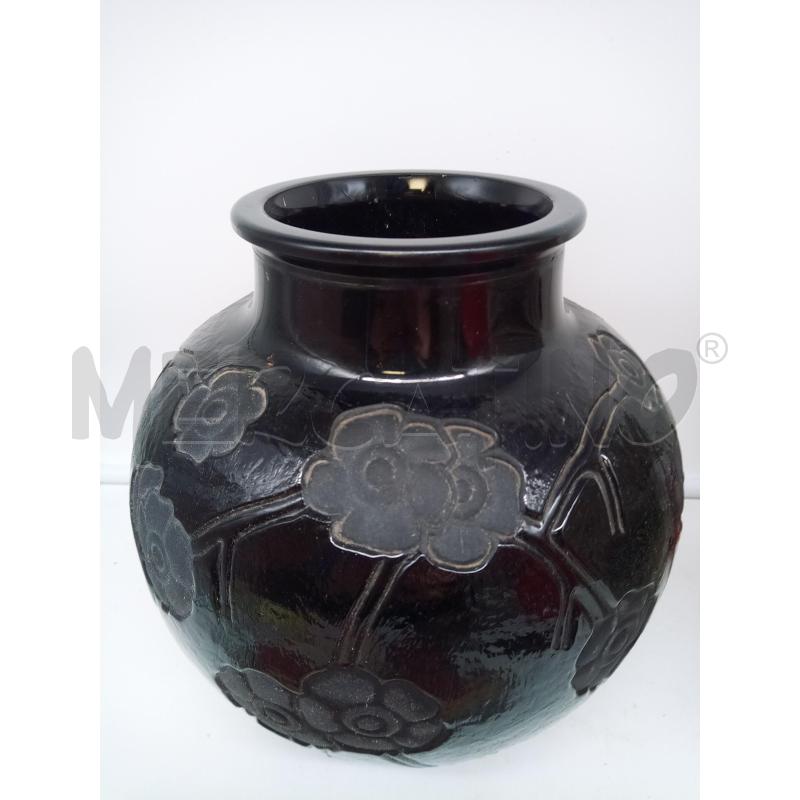 VASO VETRO NERO STILE DECO FIORI SATINATI  | Mercatino dell'Usato Roma porta maggiore 4