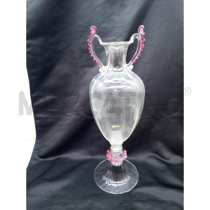 VASO VETRO SOFFIATO ANFORA BIANSATA DETT ROSA | Mercatino dell'Usato Roma porta maggiore 1