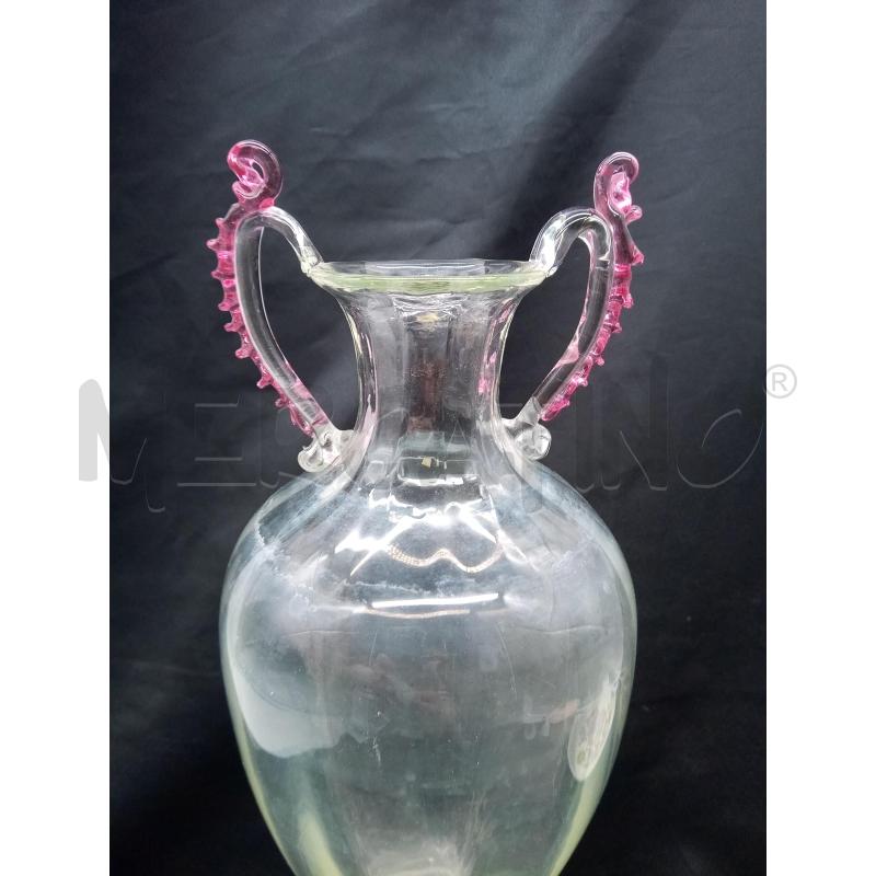 VASO VETRO SOFFIATO ANFORA BIANSATA DETT ROSA | Mercatino dell'Usato Roma porta maggiore 2
