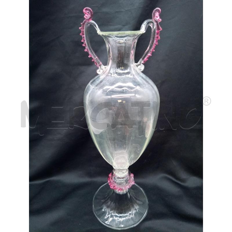 VASO VETRO SOFFIATO ANFORA BIANSATA DETT ROSA | Mercatino dell'Usato Roma porta maggiore 3