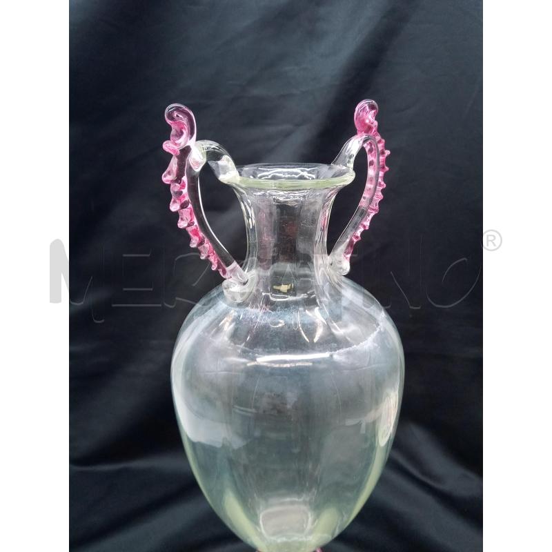 VASO VETRO SOFFIATO ANFORA BIANSATA DETT ROSA | Mercatino dell'Usato Roma porta maggiore 5