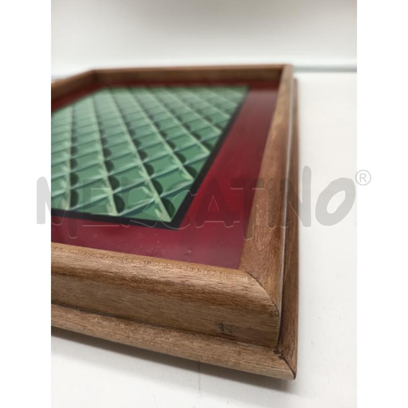VASSOIO BORDO LEGNO BASE VETRO DIPINTO DECORO VERDE ACQUA FONDO ROSSO | Mercatino dell'Usato Roma porta maggiore 3